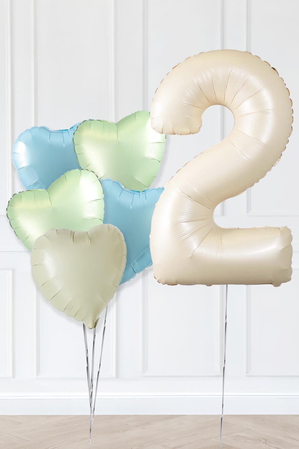 Retro Yeşil Mavi Kalpli Krem Yaş Balonlu Balon Seti Deniz Kumu Krem Retro Doğum Günü Rakam Yaş Balon Seti 2