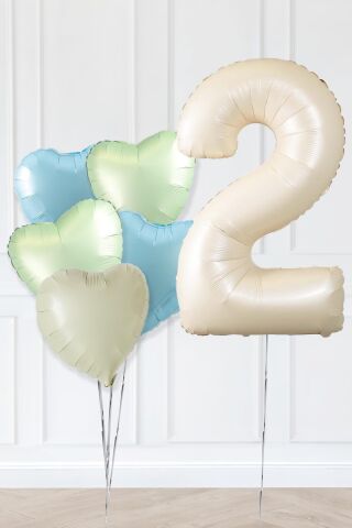 Retro Yeşil Mavi Kalpli Krem Yaş Balonlu Balon Seti Deniz Kumu Krem Retro Doğum Günü Rakam Yaş Balon Seti 2