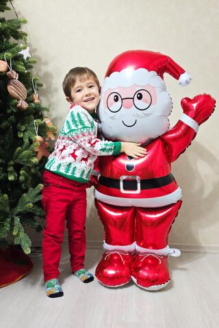 Dev Noel Baba Folyo Balon Ayaklı Yerde Durabilen 155cm Noel Baba Yılbaşı Balonu