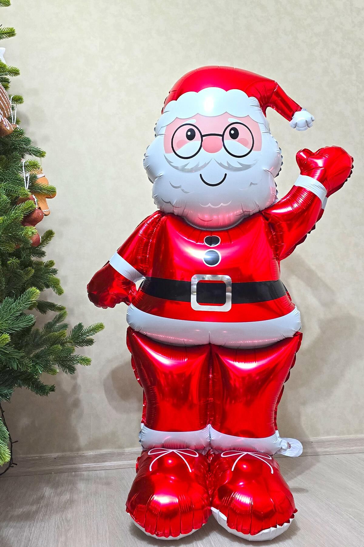 Dev Noel Baba Folyo Balon Ayaklı Yerde Durabilen 155cm Noel Baba Yılbaşı Balonu