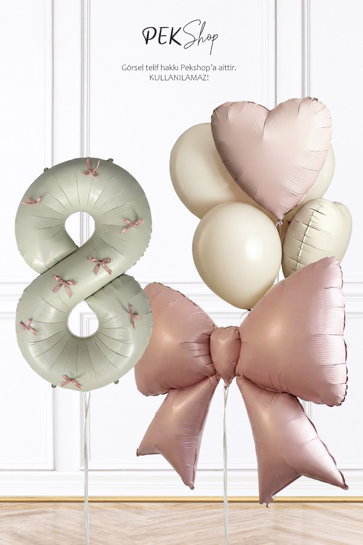 Pembe Fiyonk Kurdele Süslü Yaş Balonlu Fiyonk Tema Doğum Günü Balon Seti 8