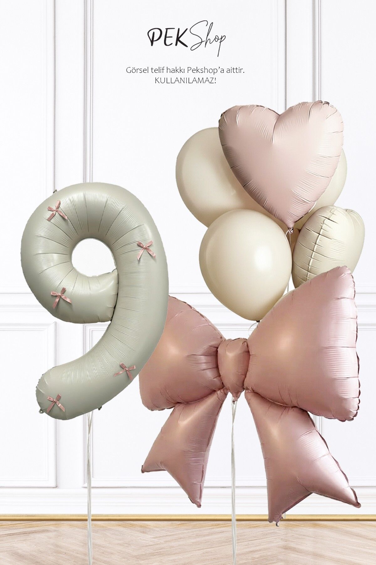 Pembe Fiyonk Kurdele Süslü Yaş Balonlu Fiyonk Tema Doğum Günü Balon Seti 9
