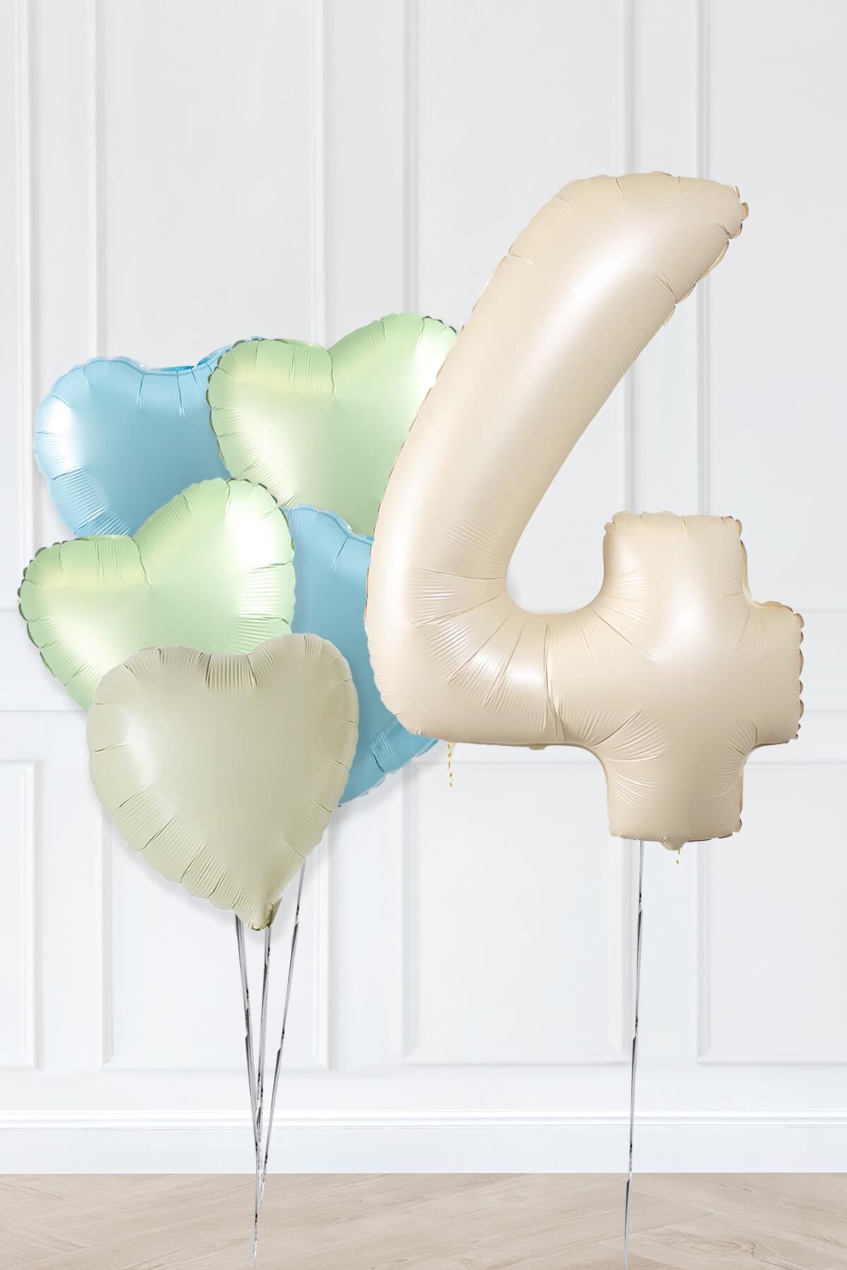 Retro Yeşil Mavi Kalpli Krem Yaş Balonlu Balon Seti Deniz Kumu Krem Retro Doğum Günü Rakam Yaş Balon Seti 4