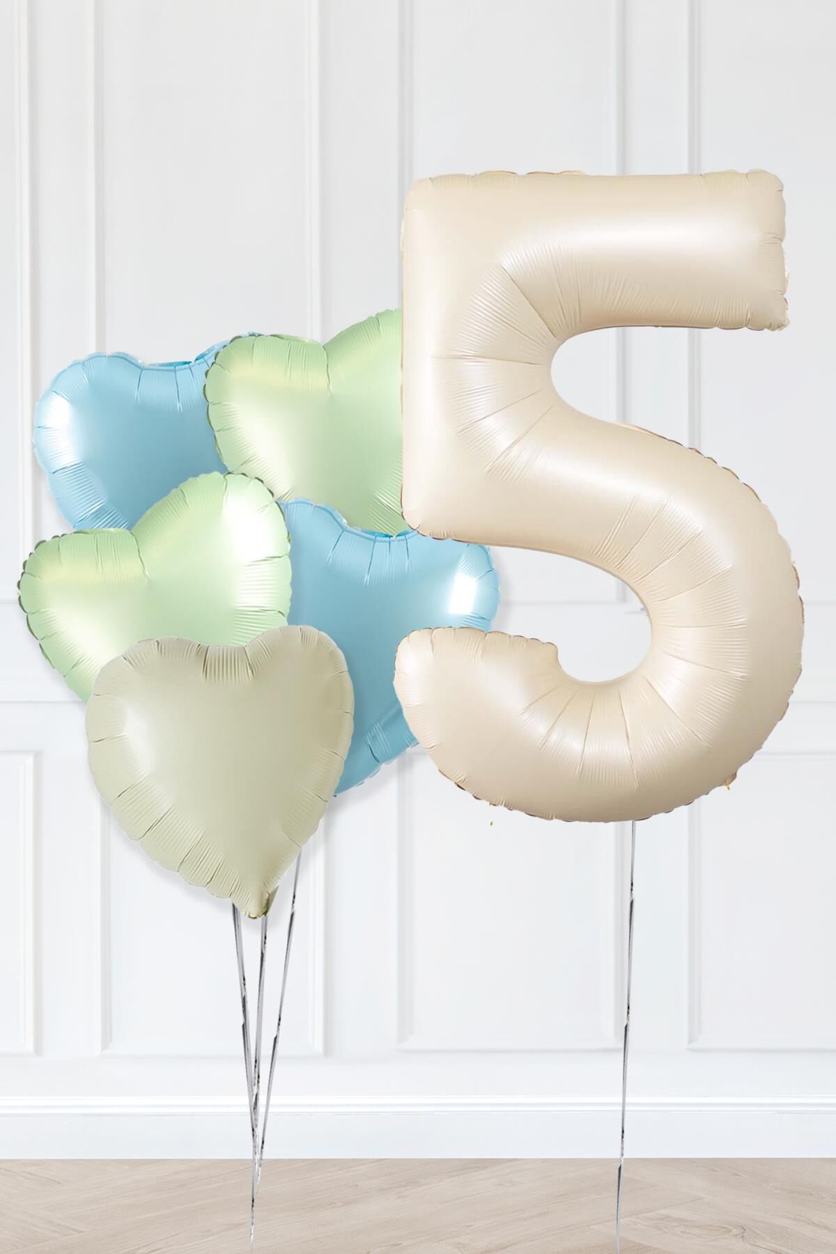 Retro Yeşil Mavi Kalpli Krem Yaş Balonlu Balon Seti Deniz Kumu Krem Retro Doğum Günü Rakam Yaş Balon Seti 5