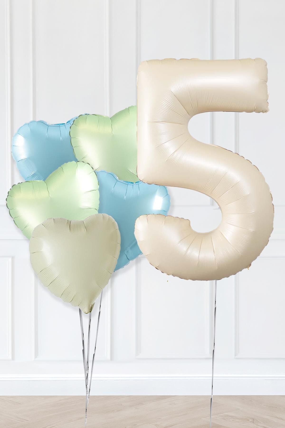 Retro Yeşil Mavi Kalpli Krem Yaş Balonlu Balon Seti Deniz Kumu Krem Retro Doğum Günü Rakam Yaş Balon Seti 5