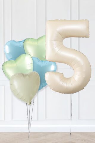 Retro Yeşil Mavi Kalpli Krem Yaş Balonlu Balon Seti Deniz Kumu Krem Retro Doğum Günü Rakam Yaş Balon Seti 5