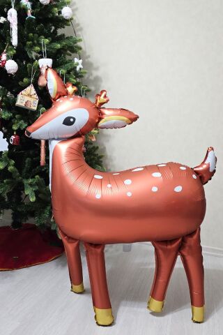 Büyük Geyik Folyo Balon Gold Detaylı Büyük Geyik Yılbaşı Balonu