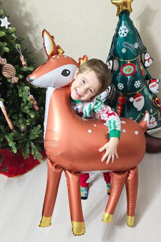 Büyük Geyik Folyo Balon Gold Detaylı Büyük Geyik Yılbaşı Balonu