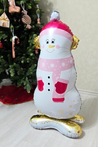 Pembe Gold Detaylı Kardan Adam Folyo Balon Ayaklı Sevimli Kardan Adam Balon 120cm