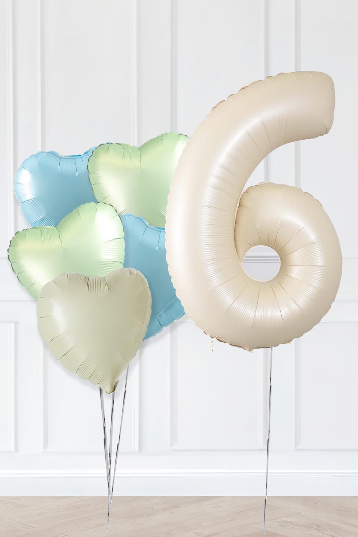 Retro Yeşil Mavi Kalpli Krem Yaş Balonlu Balon Seti Deniz Kumu Krem Retro Doğum Günü Rakam Yaş Balon Seti 6
