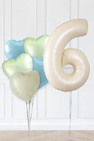 Retro Yeşil Mavi Kalpli Krem Yaş Balonlu Balon Seti Deniz Kumu Krem Retro Doğum Günü Rakam Yaş Balon Seti 6
