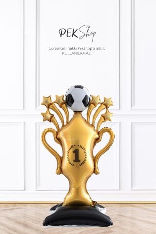 Ayaklı Futbol Toplu Kupa Folyo Balon Büyük Şampiyon Kupası Balon