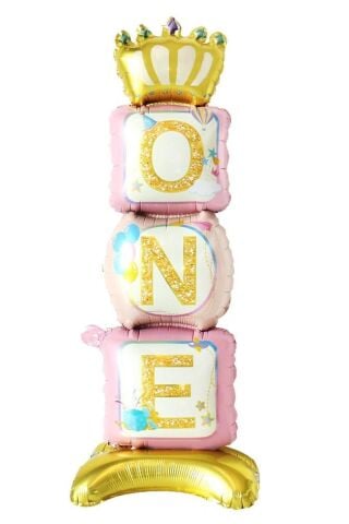 Ayaklı One Yazılı PEMBE Renk Folyo Balon 110 cm