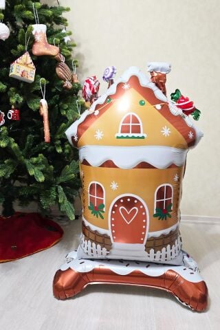 Kurabiye Evi Yılbaşı Balonu Ayaklı Şeker Evi Ginger House Folyo Balon 120cm