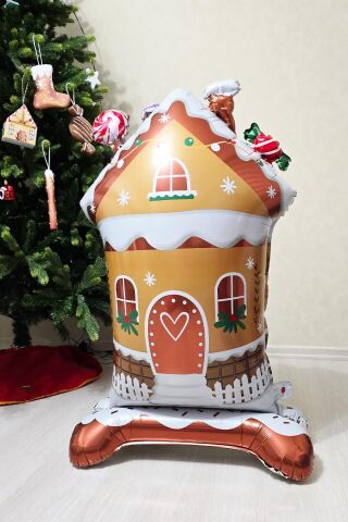 Kurabiye Evi Yılbaşı Balonu Ayaklı Şeker Evi Ginger House Folyo Balon 120cm