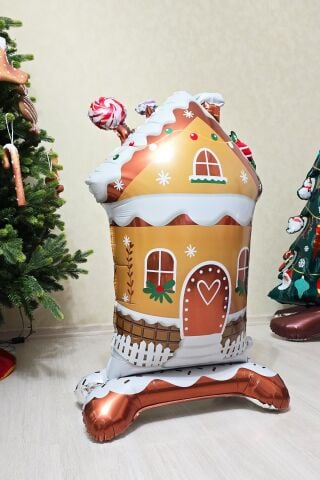 Kurabiye Evi Yılbaşı Balonu Ayaklı Şeker Evi Ginger House Folyo Balon 120cm