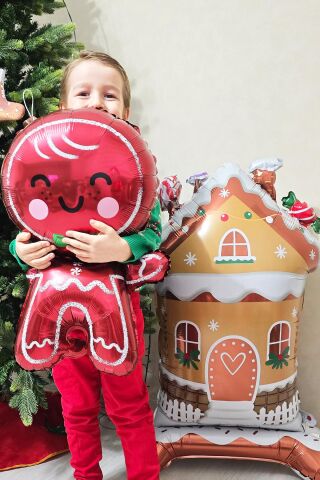 Kurabiye Evi Yılbaşı Balonu Ayaklı Şeker Evi Ginger House Folyo Balon 120cm