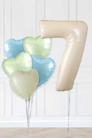 Retro Yeşil Mavi Kalpli Krem Yaş Balonlu Balon Seti Deniz Kumu Krem Retro Doğum Günü Rakam Yaş Balon Seti 7