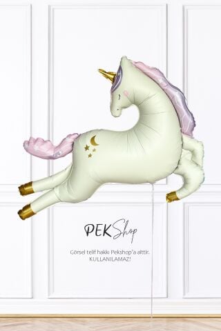 Retro Büyük Krem Unicorn Folyo Balon