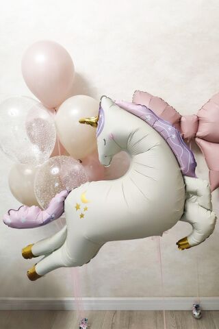 Retro Büyük Krem Unicorn Folyo Balon