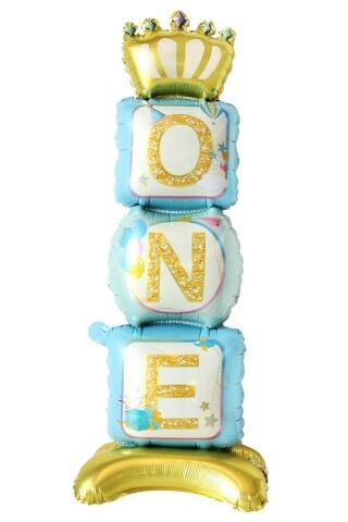Ayaklı One Yazılı Mavi Renk Folyo Balon 110 cm