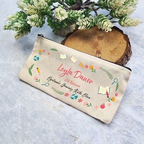 İsme Özel Öğretmenler Günü Hediyesi Bez Kalemlik Çanta