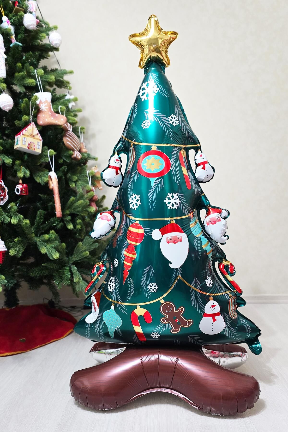 Yılbaşı Desenli Ayaklı Yılbaşı Ağacı Folyo Balon Yılbaşı Balonu