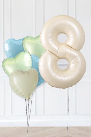 Retro Yeşil Mavi Kalpli Krem Yaş Balonlu Balon Seti Deniz Kumu Krem Retro Doğum Günü Rakam Yaş Balon Seti 8