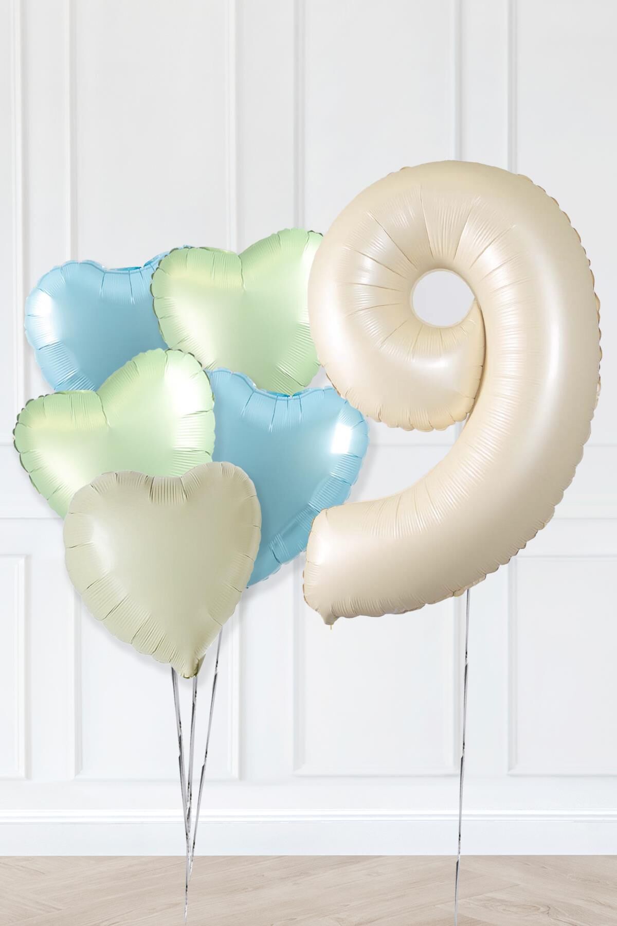 Retro Yeşil Mavi Kalpli Krem Yaş Balonlu Balon Seti Deniz Kumu Krem Retro Doğum Günü Rakam Yaş Balon Seti 9