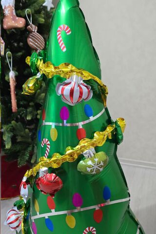 Şerit Süslemeli Yılbaşı Ağacı Folyo Balon Yılbaşı Balonu Yılbaşı Çam Ağacı Balon