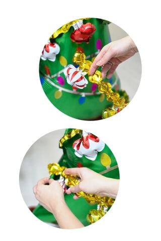 Şerit Süslemeli Yılbaşı Ağacı Folyo Balon Yılbaşı Balonu Yılbaşı Çam Ağacı Balon