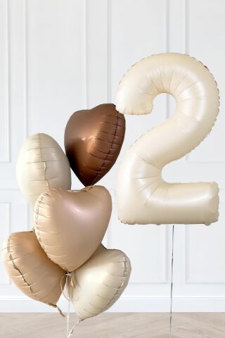 Retro Krem Yaş Balonlu Karamel Kahve Kalpli Retro Doğum Günü Yaş Balon Seti 4