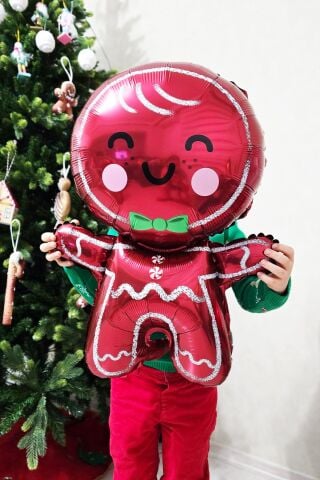Sevimli Kurabiye Adam Folyo Balon Gingerbread Folyo Balon Yılbaşı Balonu