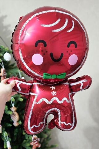 Sevimli Kurabiye Adam Folyo Balon Gingerbread Folyo Balon Yılbaşı Balonu