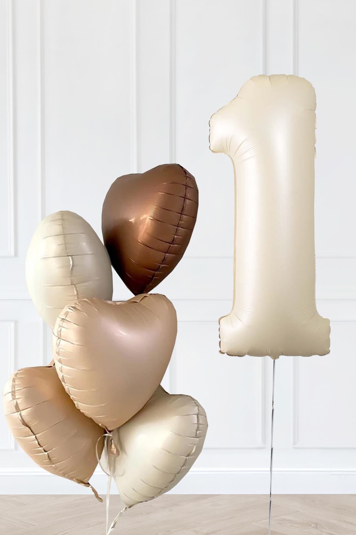 Retro Krem Yaş Balonlu Karamel Kahve Kalpli Retro Doğum Günü Yaş Balon Seti 1