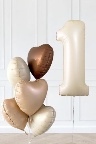 Retro Krem Yaş Balonlu Karamel Kahve Kalpli Retro Doğum Günü Yaş Balon Seti 1