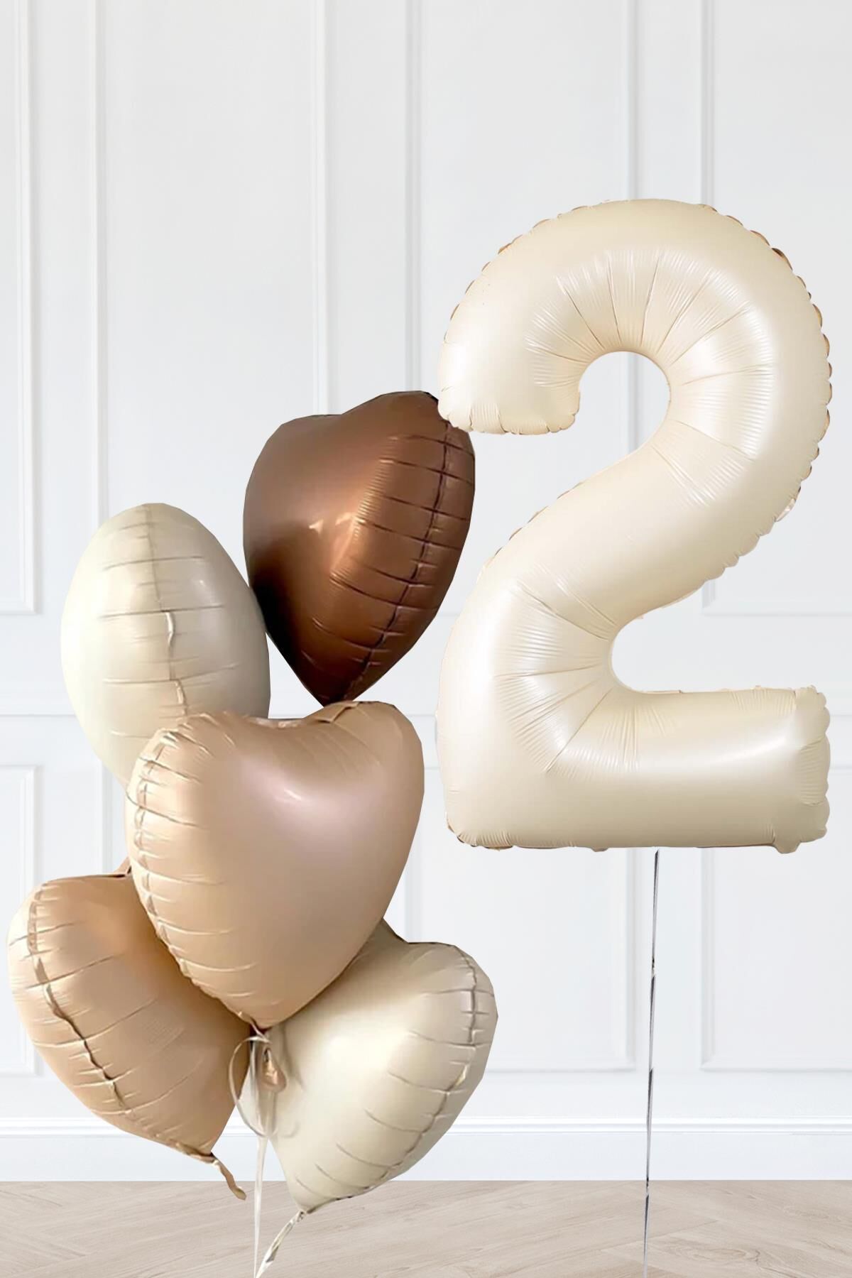 Retro Krem Yaş Balonlu Karamel Kahve Kalpli Retro Doğum Günü Yaş Balon Seti 2