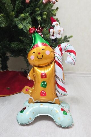 Ayaklı Küçük Kurabiye Adam Folyo Balon Yılbaşı Balonu