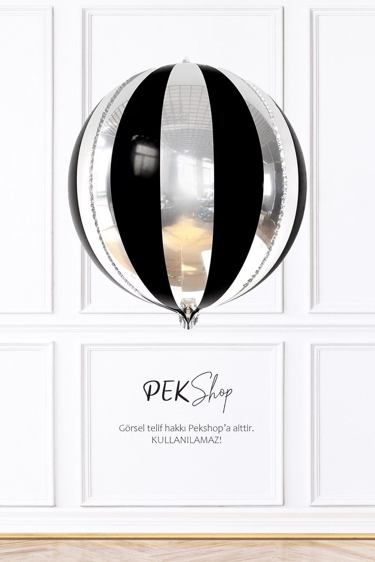 Siyah Gümüş Disko Topu Folyo Balon Siyah Çizgili 22inç