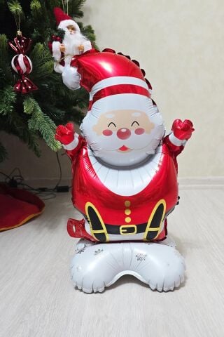 Ayaklı Küçük Noel Baba Folyo Balon Oturan Noel Baba Yılbaşı Balonu
