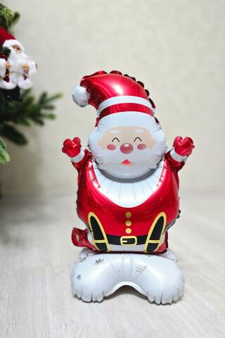 Ayaklı Küçük Noel Baba Folyo Balon Oturan Noel Baba Yılbaşı Balonu