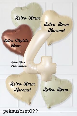 Retro Krem Yaş Balonlu Karamel Kahve Kalpli Retro Doğum Günü Yaş Balon Seti 4