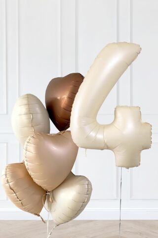 Retro Krem Yaş Balonlu Karamel Kahve Kalpli Retro Doğum Günü Yaş Balon Seti 4
