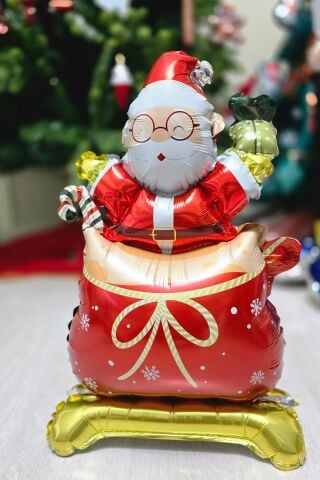 Ayaklı Küçük Hediye Çuvalında Noel Baba Folyo Balon Yılbaşı Balonu