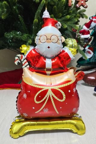 Ayaklı Küçük Hediye Çuvalında Noel Baba Folyo Balon Yılbaşı Balonu