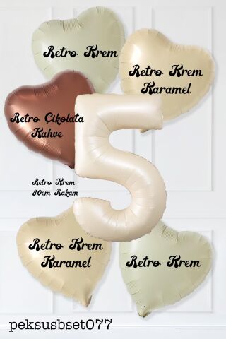 Retro Krem Yaş Balonlu Karamel Kahve Kalpli Retro Doğum Günü Yaş Balon Seti 5