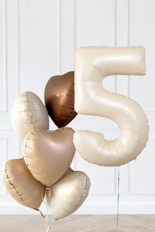 Retro Krem Yaş Balonlu Karamel Kahve Kalpli Retro Doğum Günü Yaş Balon Seti 5