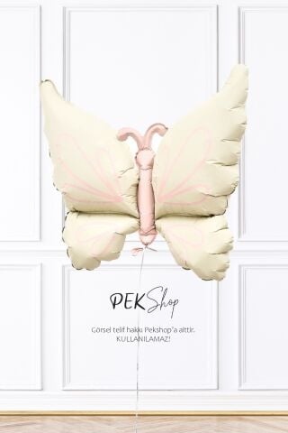 Retro Krem Kelebek Folyo Balon Büyük