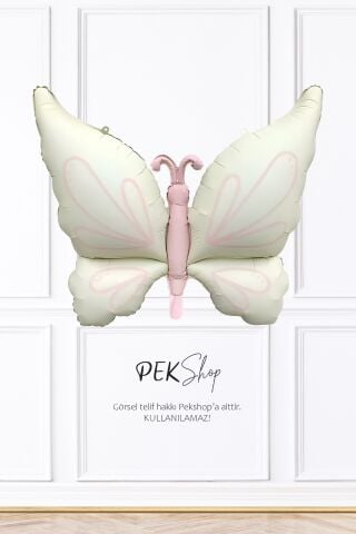 Retro Krem Kelebek Folyo Balon Büyük