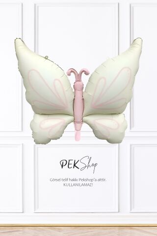 Retro Krem Kelebek Folyo Balon Büyük